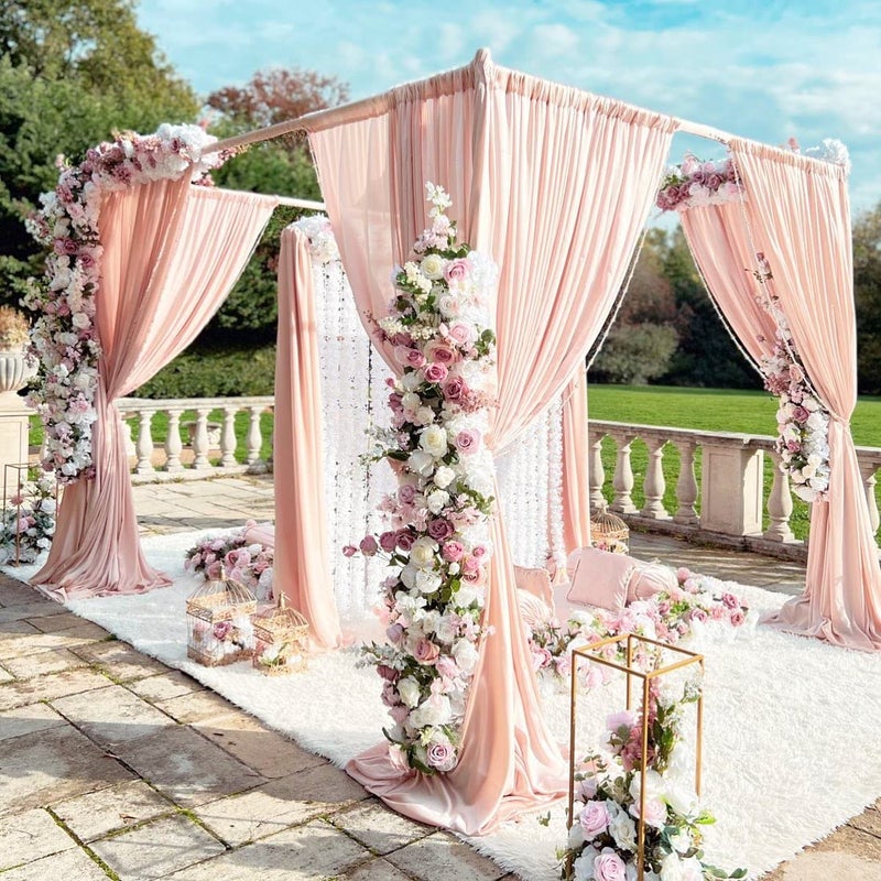 QueenDream Chiffon Curtain for Backdrop 10ft x 8ft Wrinkle Free Light Peach Backdground Curtain for Wedding Party Decor - Image 3